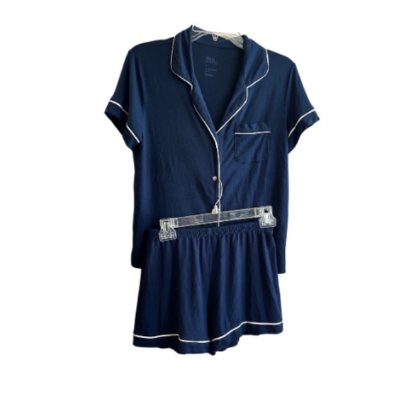 Stars Above Navy Pajama Set with White Trim - Picture 1 of 4